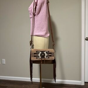 Bohemian Tan Crossbody Bag with Fringe